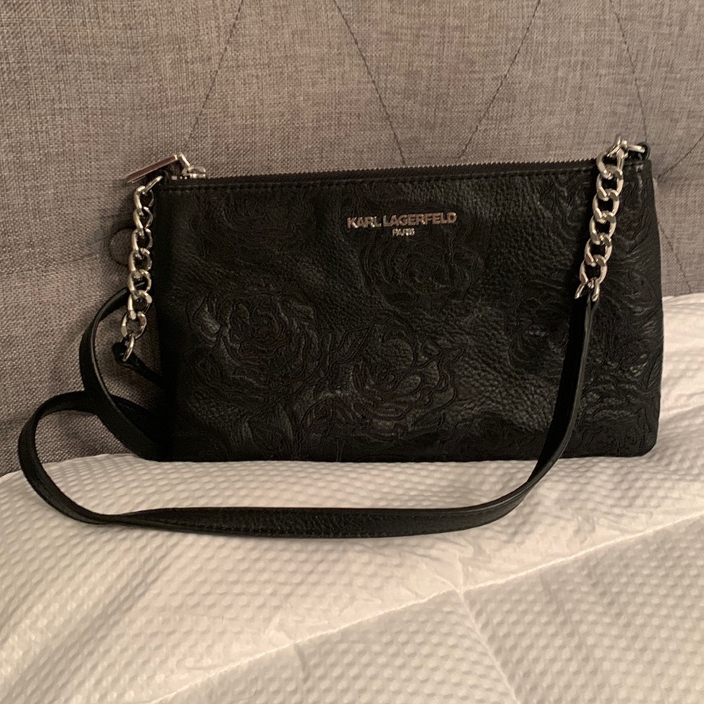 Karl Lagerfeld Paris Rose Embossed Leather Crossbody